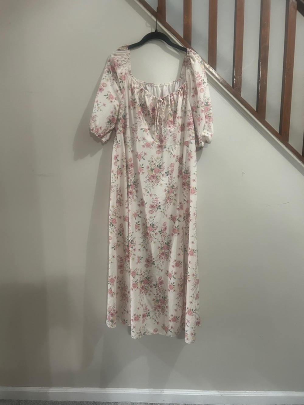 SHEIN Cream Maxi Dress with Pink Floral Print